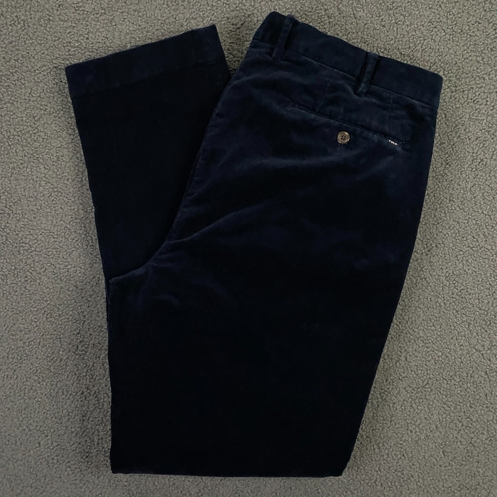 Polo Ralph Lauren Corduroy Pants 40x32 Slim Fit Flat Front Chino Trouser Navy